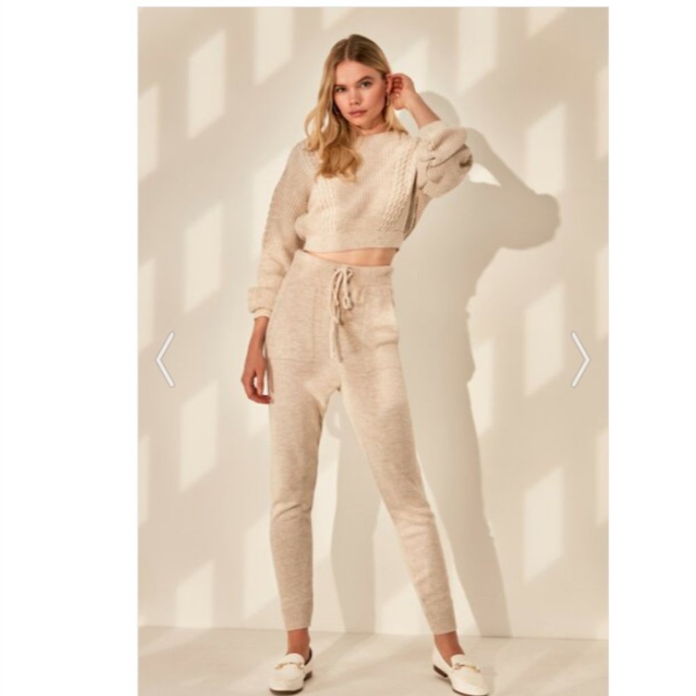 Beige Knit Detailed Knitwear Bottom-Top Set - Picture 1 of 6